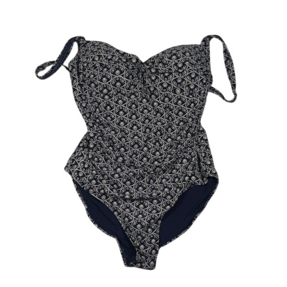 Niptuck Swim Womens Navy Blue Medallion One Piece Swimsuit Tummy Control US 12